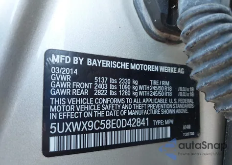 2014 BMW X3 xDrive28I from USA, damaged, VIN 5UXWX9C58E0D42841